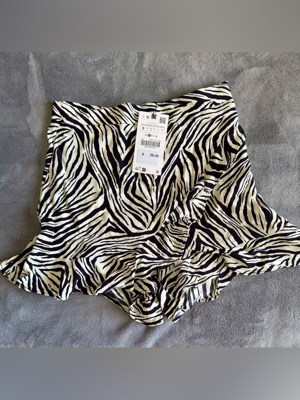 Zara Zebra-Print Ruffle Hem Skort - Black & White